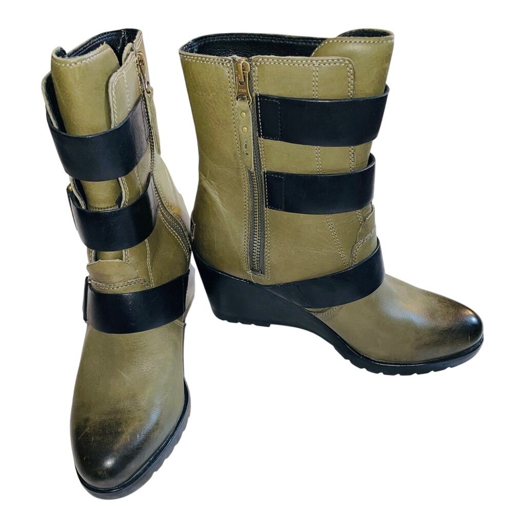 Sorel After Hours Leather Wedge Boots in Green - Women's Size 10 - NL2550-383